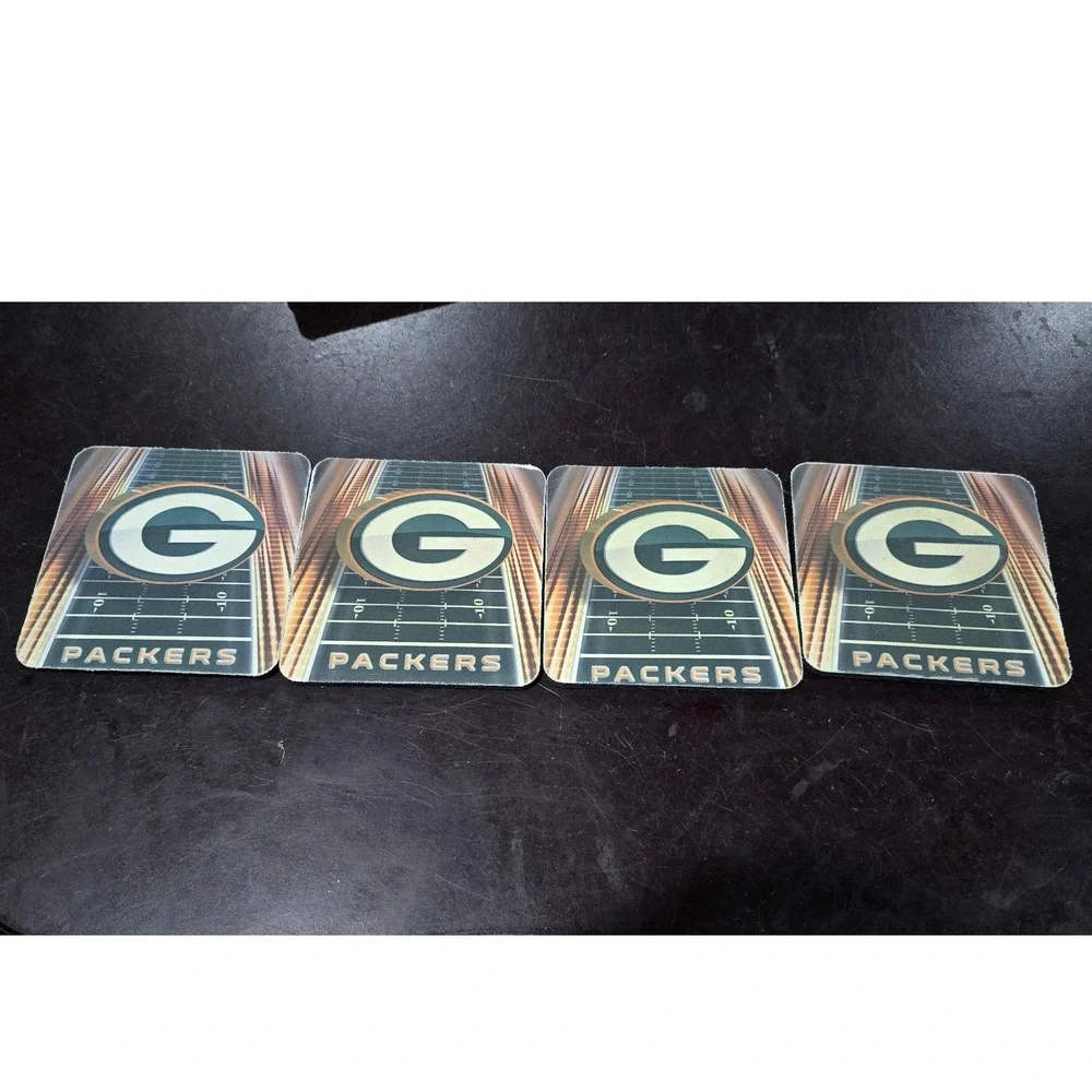 Green Bay Packers NFL Coaster Set of 4 Football Field Logo Green Gold Square